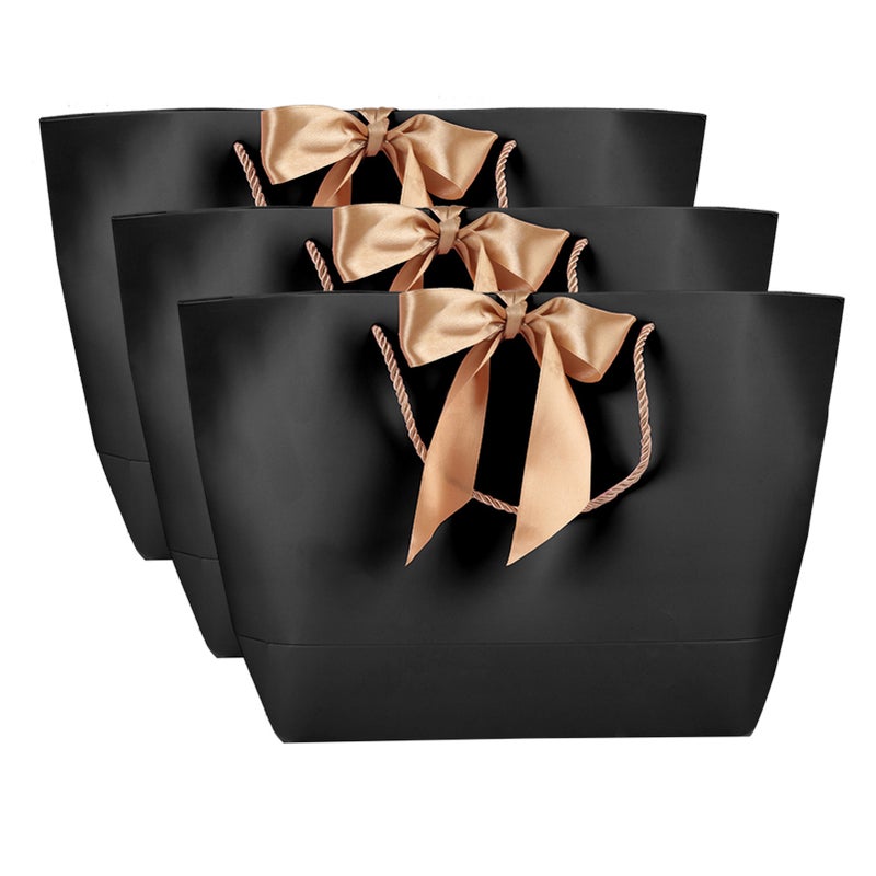 10pcs Black Paper Souvenir Gift Bags Apparel Makeup Boutique Packing Bags with Gold Handle 5# - Image 3