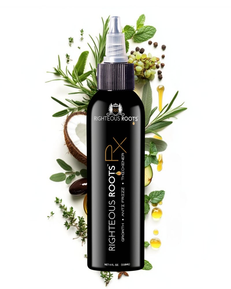Righteous Roots Rx Hair Oil for Hair Growth, Anti Frizz and Thickener Best for Curly, Wavy Natural Hair and Beards. 4fl oz (Previously known as Hair RX) - Image 1