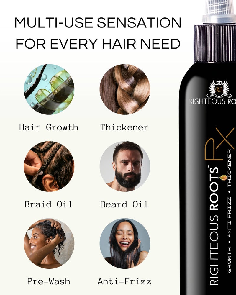 Righteous Roots Rx Hair Oil for Hair Growth, Anti Frizz and Thickener Best for Curly, Wavy Natural Hair and Beards. 4fl oz (Previously known as Hair RX) - Image 2