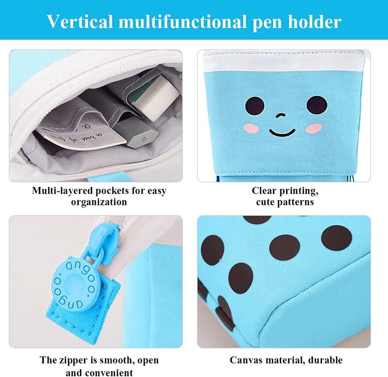 KPX Cute Standing Pencil Case Pen Holder for Kids, Pop Up Stand UP Bubble Tea Pen Organizer Kawaii Stationary for Christmas Holiday New Year Office (Blue) - Image 3