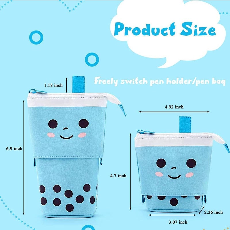 KPX Cute Standing Pencil Case Pen Holder for Kids, Pop Up Stand UP Bubble Tea Pen Organizer Kawaii Stationary for Christmas Holiday New Year Office (Blue) - Image 2