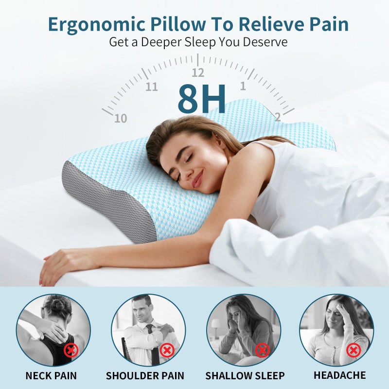 Polovo Cervical Neck Pillow for Pain Relief, Contour Memory Foam Pillows for Sleeping, Ergonomic Pillow Orthopedic Cooling Pillow Bed Pillow Neck Support for Side Back Stomach Sleepers - Image 2