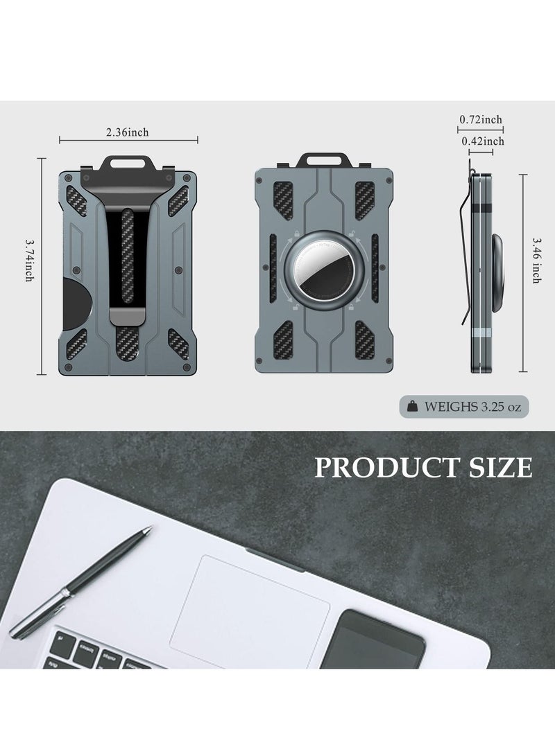 KASTWAVE Credit Card Holder with AirTag Keyring Wallet, Men's RFID Blocking Aluminum Metal Money Clip with 15 Cards Capacity Cash Clip Dad Gifts, Grey ( Airtag Not Included)  - Image 4