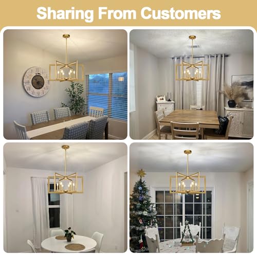 Lynnoland 25" Modern Gold Chandelier for Dining Room, No Assembly Required Gold Dining Room Light Fixture Over Table, Industrial Metal Hanging Pendant Lights Fixture for Kitchen Island, Entryway, Foyer - Image 4