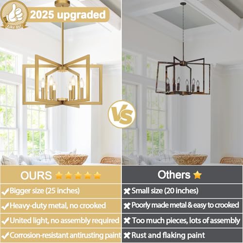 Lynnoland 25" Modern Gold Chandelier for Dining Room, No Assembly Required Gold Dining Room Light Fixture Over Table, Industrial Metal Hanging Pendant Lights Fixture for Kitchen Island, Entryway, Foyer - Image 5