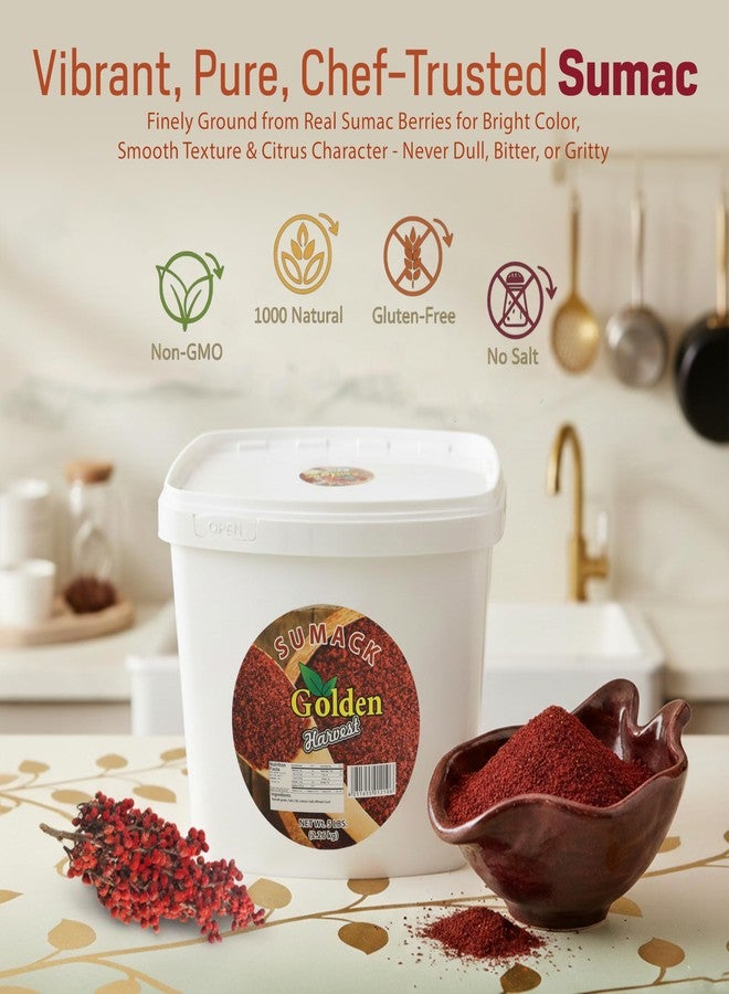 Golden Harvest Sumac Spice Powder | Non GMO | Tangy Lemon Like Taste | Ground Sumac Spice | Perfect For Seasoning, Salads, Marinades, Mediterranean & Middle-Eastern Cuisine, 5lbs (2.26kg) Bulk Pack - Image 2