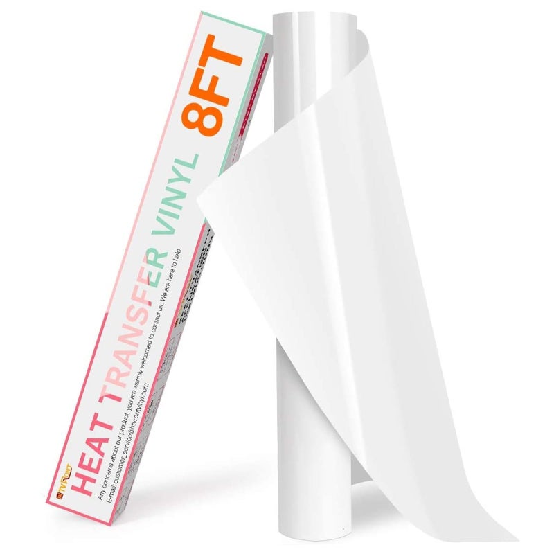 HTVRONT HTV Roll Heat Transfer Vinyl - 12" x 8ft White HTV Vinyl for Shirts, Iron on Vinyl for All Cutting Machine - Easy to Cut & Weed for Heat Transfer Design (White) - Image 1