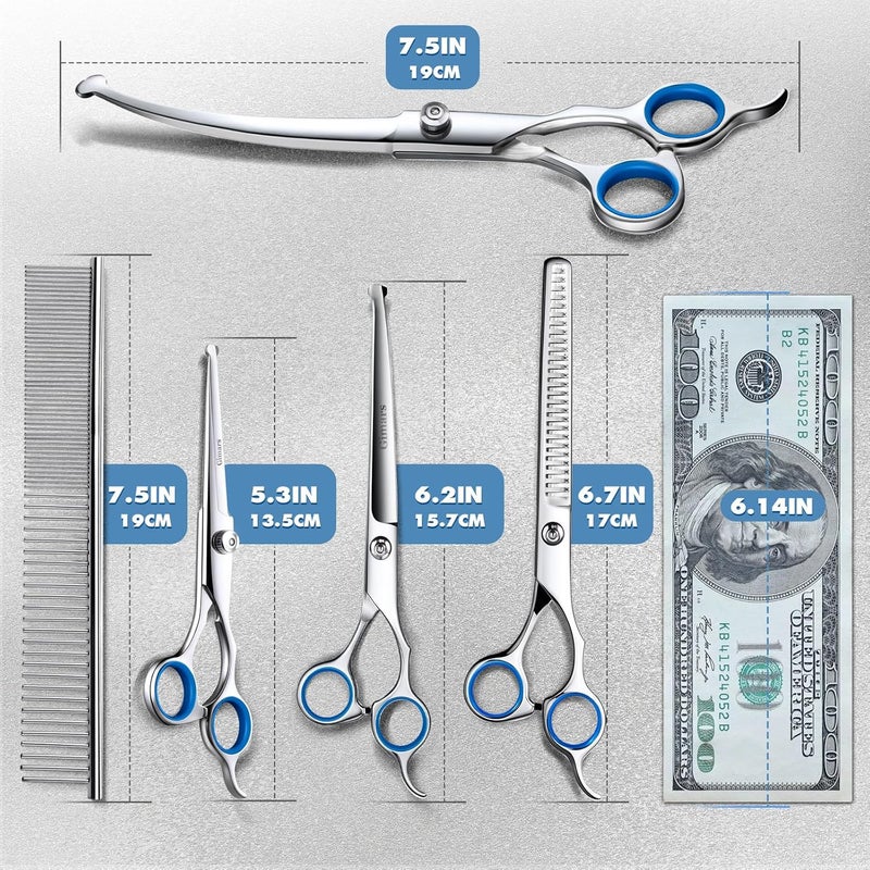Gimars Professional 6 in 1 Dog Grooming Scissors 4CR Stainless Steel with Safety Round Tip, Heavy Duty Titanium Coated Pet Grooming Scissor for Dogs, Cats and Other Animals - Image 3