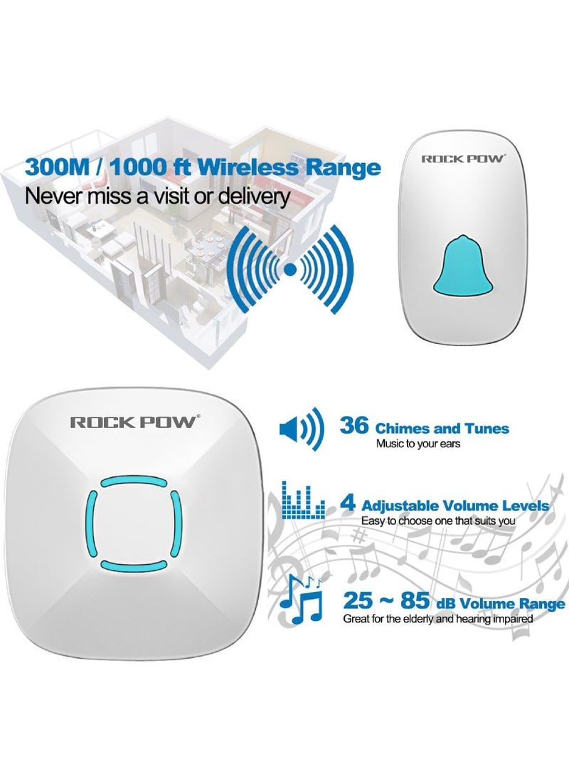 كابتن تيك طقم جرس باب لاسلكي مقاوم للماء مع 36 نغمة قابلة للتعديل بحجم 1000 قدم يعمل مع جرس باب فلاش LED للصوت للمنزل (جهاز استقبال واحد × زر ضغط واحد) - Image 4