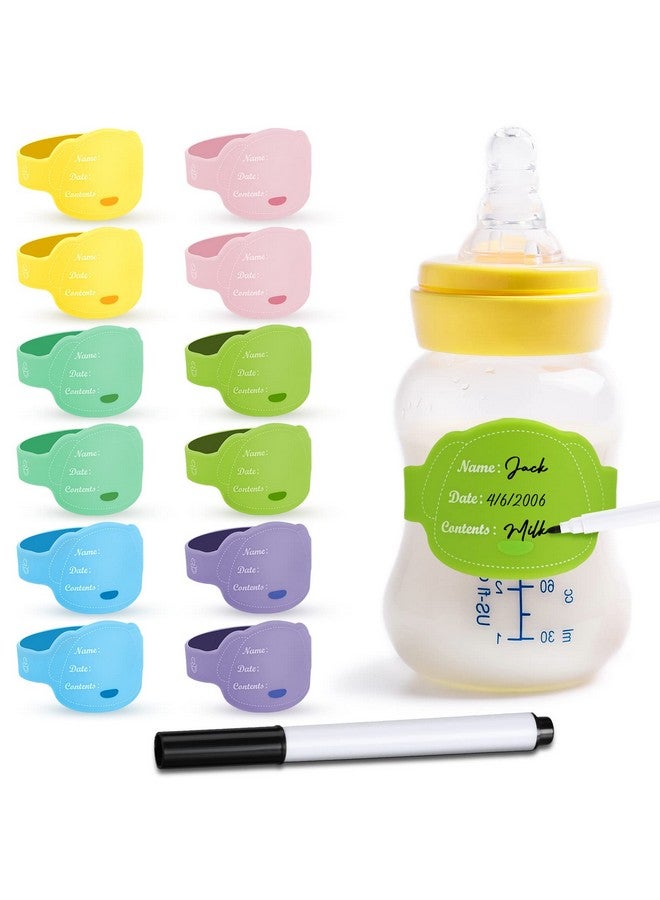 Eersida 12 Pcs Baby Bottle Labels For Daycare Silicone Daycare Bottle Labels Day Care Essentials Reusable Waterproof Water Bottle Name Bands In Shape Design With Marker Pens 6 Colors (Dog Style)  - Image 2