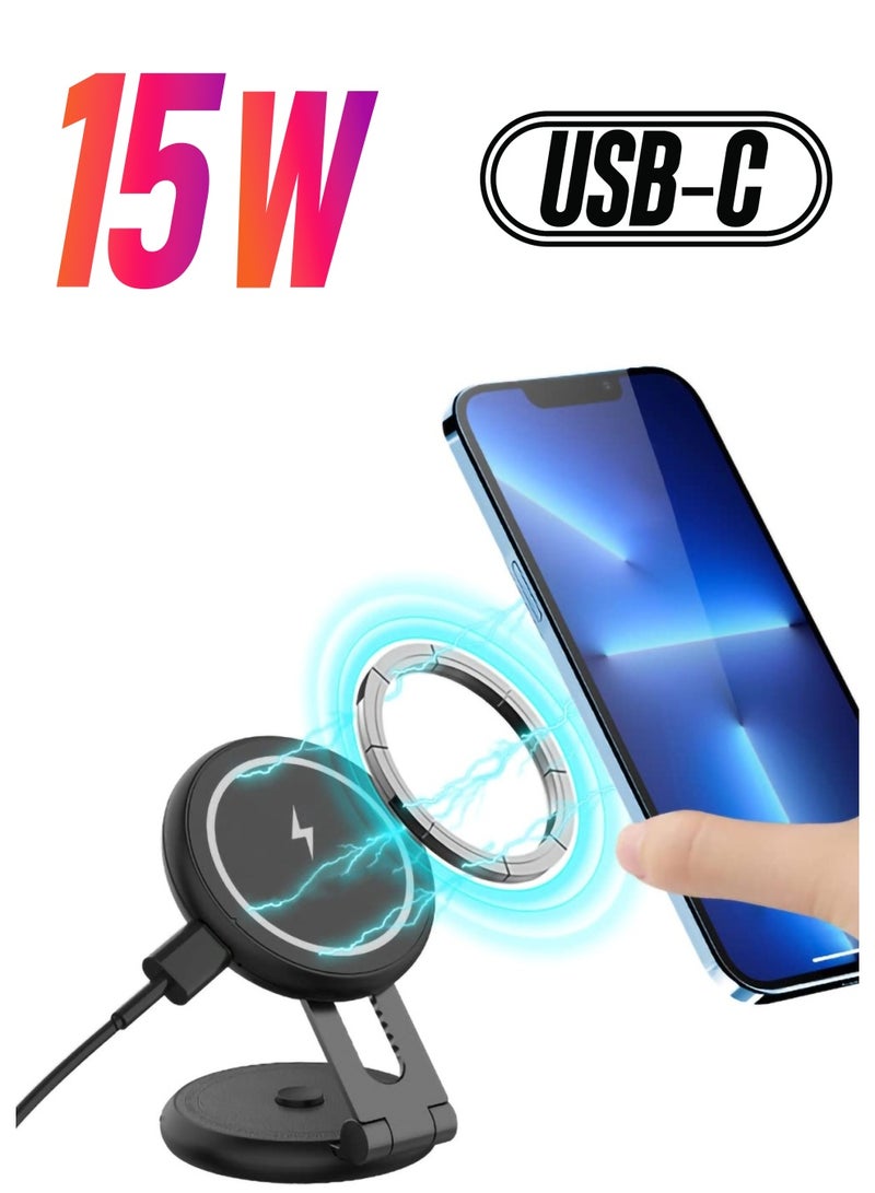 SYOSI Magnetic Wireless Car Charger Mount Compatible with MagSafe Designed for Tesla Model 3/Y, 15W Fast Charging Magnetic Car Phone Mount Foldable Invisible Dashboard for iPhone 14/13/12(Black) - Image 1
