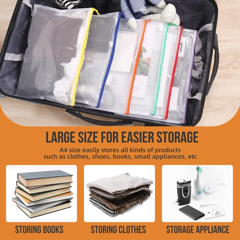 YOPCDJ 24pcs Mesh Zipper Pouch Bags, 12 Colors Extra Large 12PCS A3 and 12pcs A4, Puzzle Bag for Organizing, Classroom Must Have Storage Bag, File Bags for School, Board Games and Office Supplies - Image 4