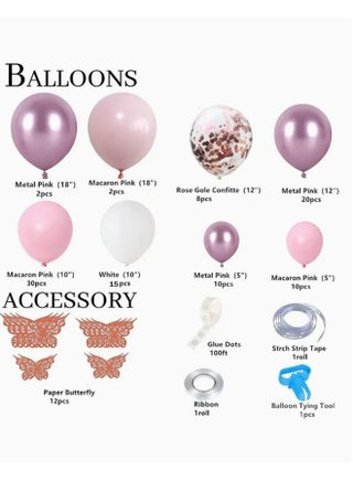 113-pcs Balloon Garland Arch Kit Include Butterfly Stickers Metal Pink White Balloons Rose Gold Confetti Balloon Arch Kit for Birthday Party Decoration Wedding Baby Shower Girls Women - view 2