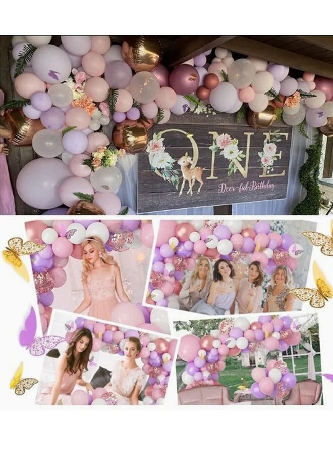 زيمي 113 قطعة من مجموعة قوس بالون جارلاند تتضمن ملصقات فراشة معدنية وردي أبيض بالونات وردية ذهبية قصاصات من البالونات مجموعة قوس من أجل تزيين حفلات أعياد الميلاد وحفلات الزفاف وحفلات استقبال المولود الجديد - Image 4