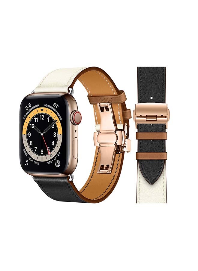 Perfii Replacement Band for Apple Watch Series 6/SE/5/4/3/2/1 Noir/Blanc/Gold Swift - White Black