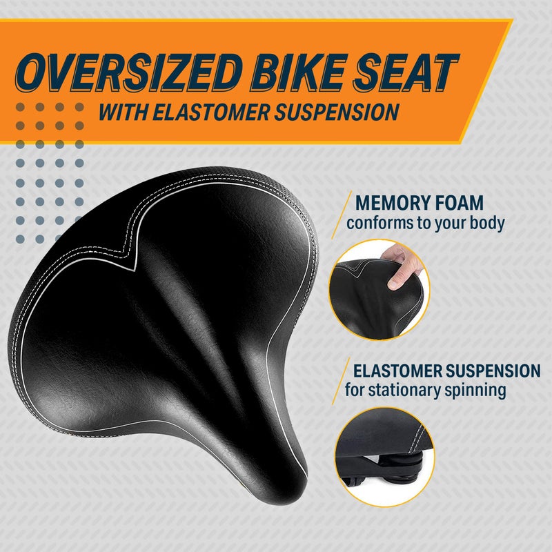 Bikeroo Oversized Bike Seat - Peloton Seat Cushion - Bicycle Saddle Replacement - Wide Cushioned Comfortable Seat for Men & Women - Compatible with Exercise, Road, and Stationary Bikes - Image 2
