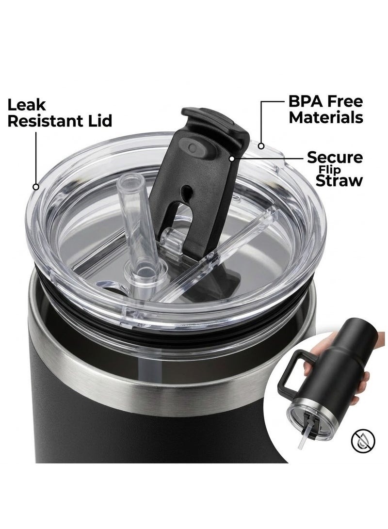 Lukadah Stainless Steel Vacuum Insulated Tumbler 1200ML With Handle & Straw Lid – Large Double Wall Insulated Travel Mug – Keeps Drinks Hot 12H Cold 24H – Leak Resistant Reusable Cup for Gym, Office, Car, Outdoor - Multicolour - Image 2
