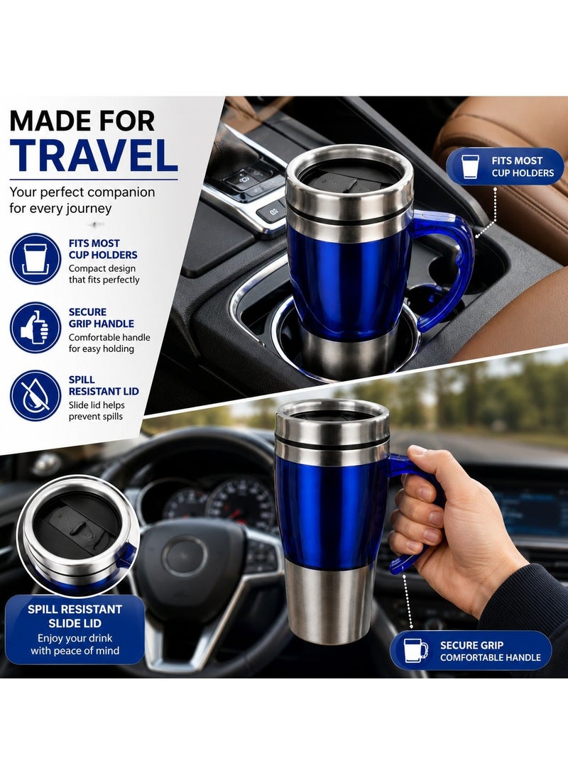 Premium Stainless Steel Travel Mug with Handle & Spill-Resistant Slide Lid | Double-Wall Insulated Coffee Cup | Reusable Hot & Cold Beverage Mug for Office, Car, Home & Travel | Portable Thermal Coffee Mug - Image 4