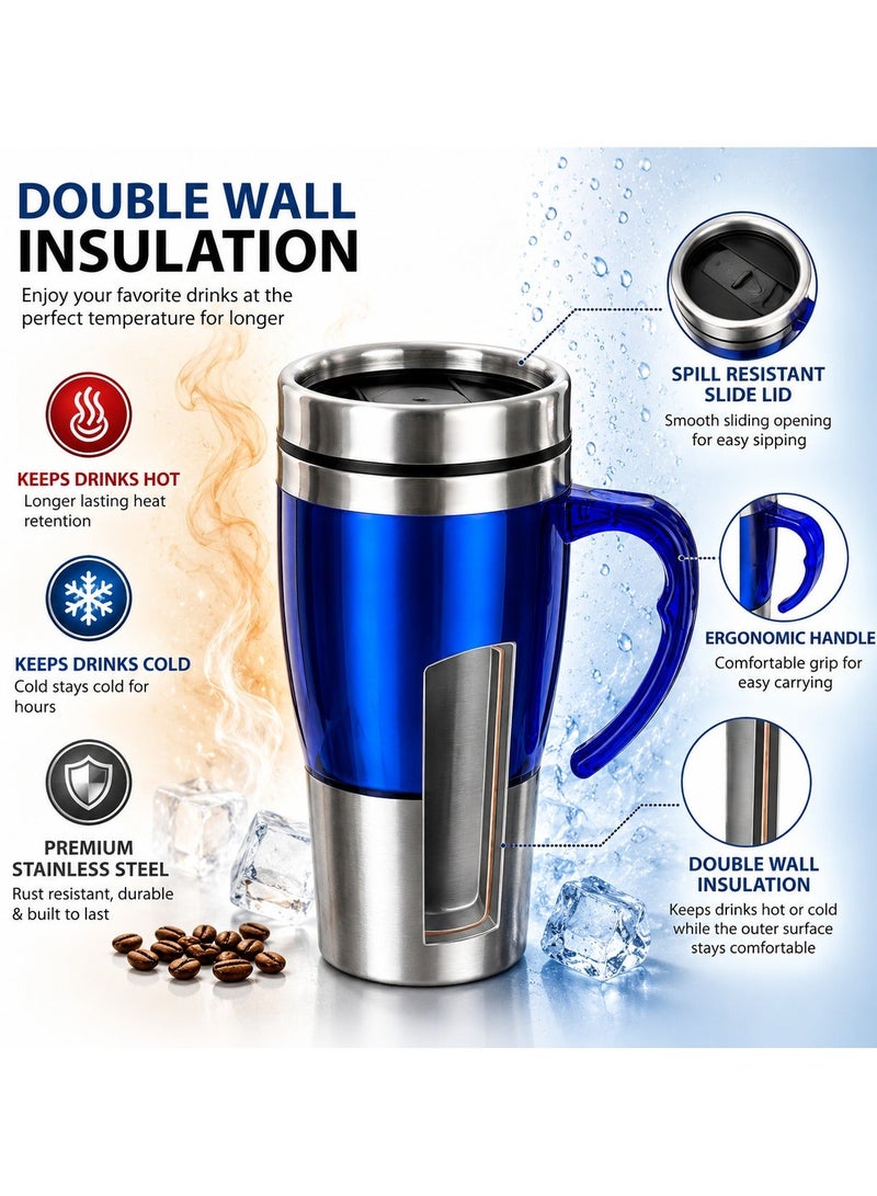 Premium Stainless Steel Travel Mug with Handle & Spill-Resistant Slide Lid | Double-Wall Insulated Coffee Cup | Reusable Hot & Cold Beverage Mug for Office, Car, Home & Travel | Portable Thermal Coffee Mug - Image 2