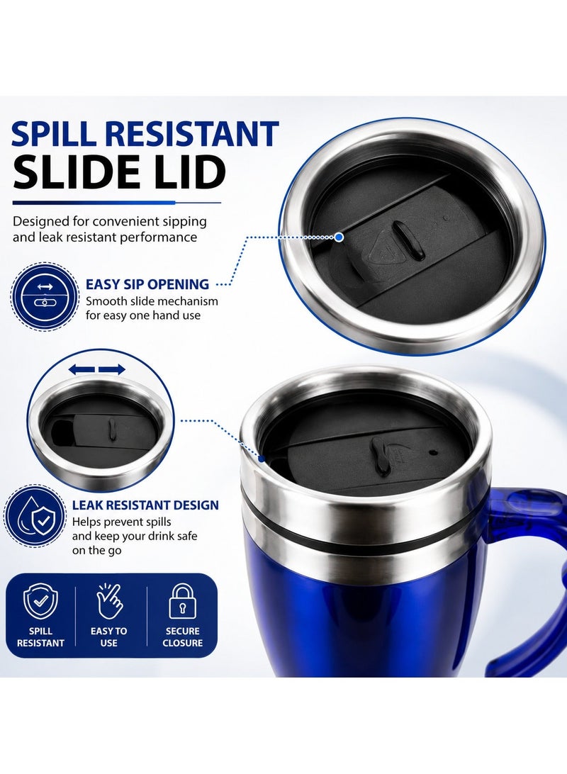 Premium Stainless Steel Travel Mug with Handle & Spill-Resistant Slide Lid | Double-Wall Insulated Coffee Cup | Reusable Hot & Cold Beverage Mug for Office, Car, Home & Travel | Portable Thermal Coffee Mug - Image 5