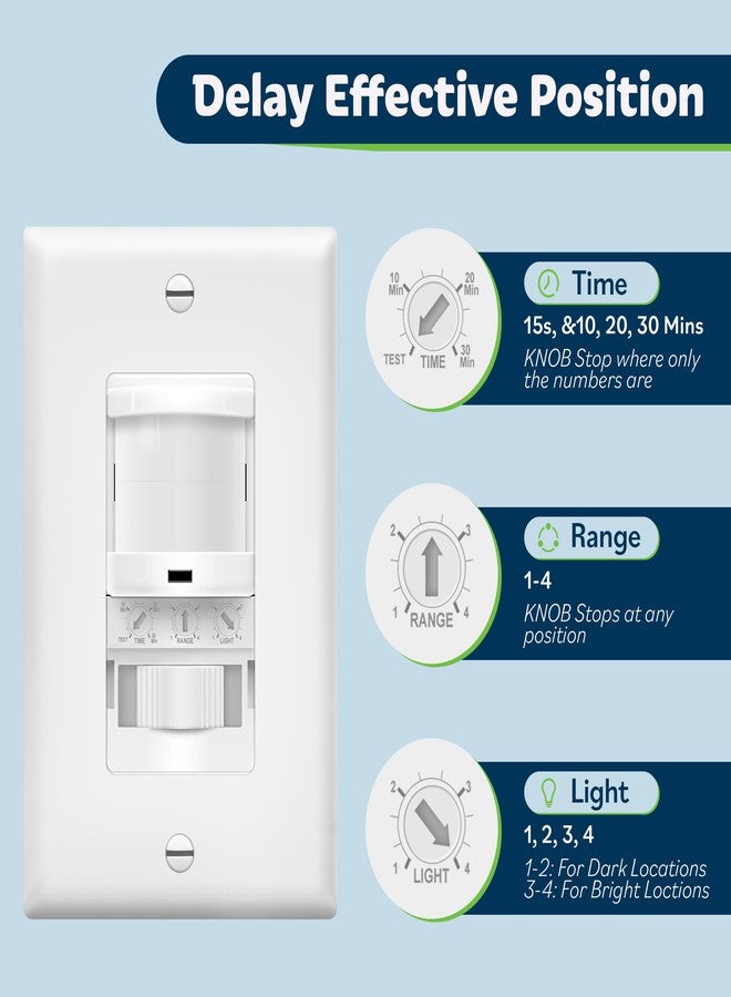 TOPGREENER in-Wall PIR Motion Sensor Light Switch, Occupancy Sensor Switch, On/Off Override, 4A, 500W, Single Pole, Neutral Wire Required, TSOS5-W, White, 2 Pack - Image 2