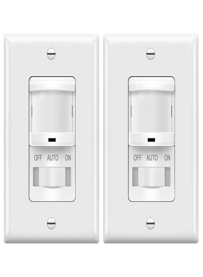 TOPGREENER in-Wall PIR Motion Sensor Light Switch, Occupancy Sensor Switch, On/Off Override, 4A, 500W, Single Pole, Neutral Wire Required, TSOS5-W, White, 2 Pack - Image 1