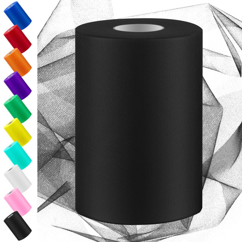 Swpeet 6 Inch by 100 Yards Black Tulle Fabric Roll Fabric Spool Tulle Ribbon Netting Polyester Spool Ideal for DIY Handmade Birthday Party Wedding Decorations Christmas Craft Supplies - Image 2