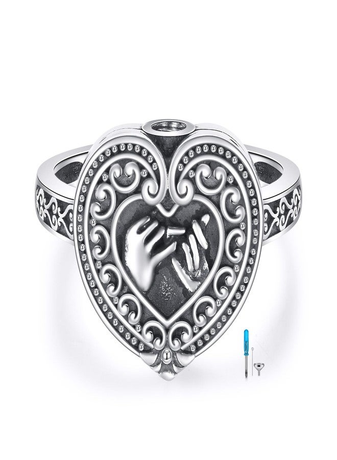 LONAGO Heart Urn Ring for Ashes 925 Sterling Silver Vintage Love Heart Memorial Keepsake Ring for Women (Size 7) - Image 1