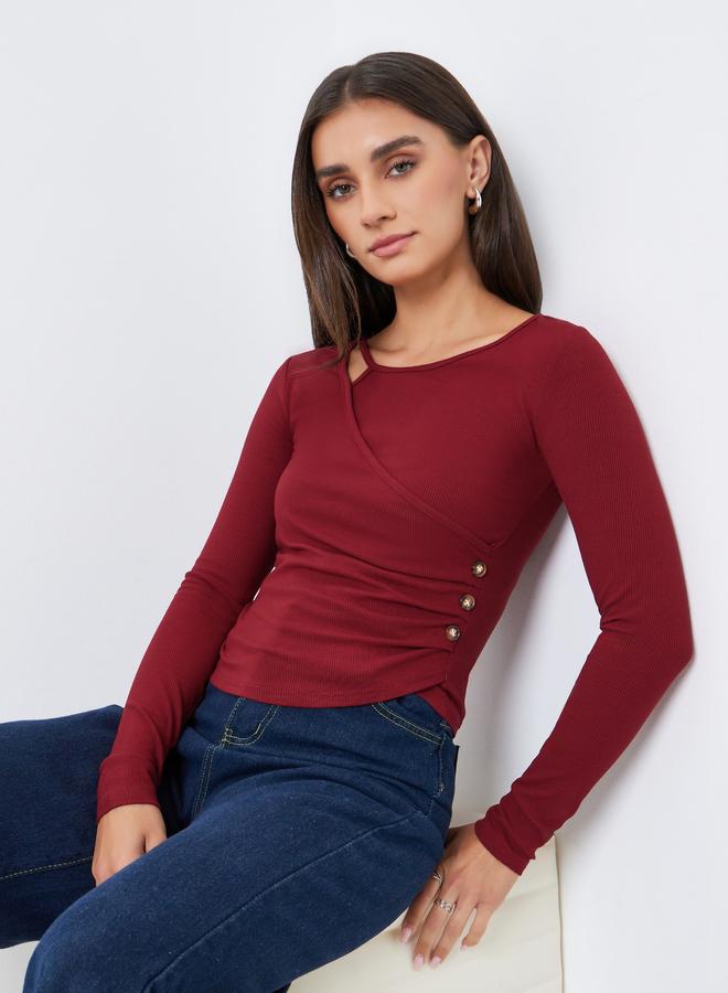 ستايلي بلوزة بأكمام طويلة بقصة غير متماثلة - Image 1