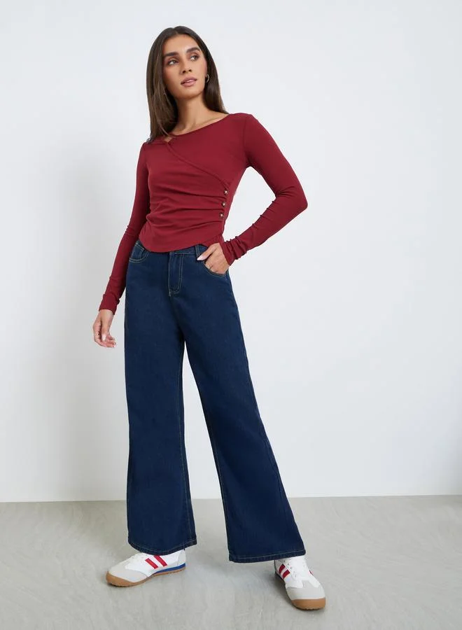 Styli Women Burgundy Asymmetric Long Sleeve Top