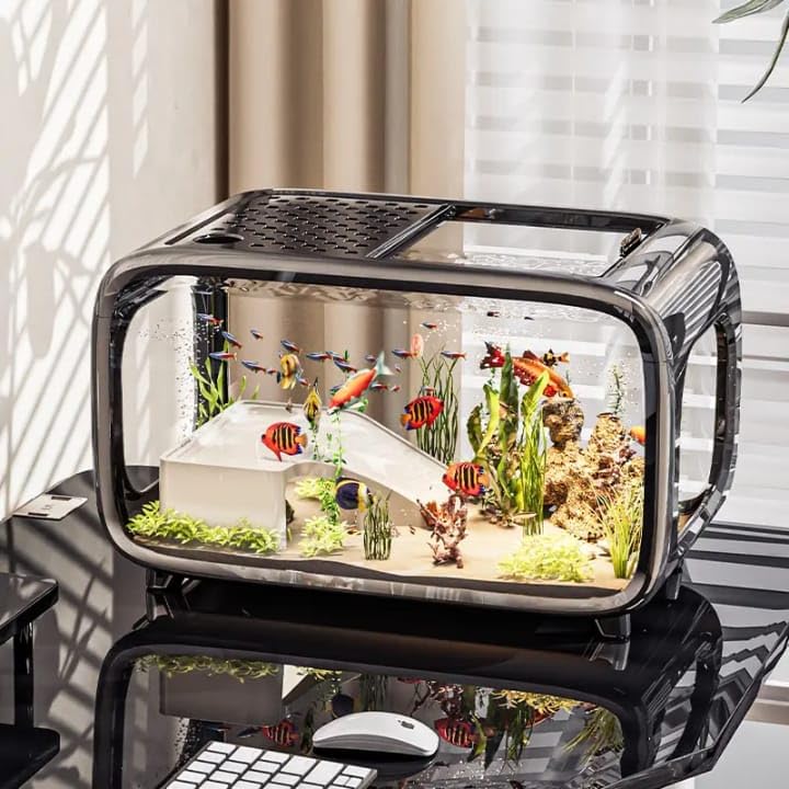 rizopets Premium Fish Aquarium Tank with Lid, LED Light & Filter | Modern Rectangle Fish Tank for Home & Office | Stylish Mini Aquarium for Betta, Goldfish, Guppies Size 40 cm 22.7 cm 25.5cm - Image 5