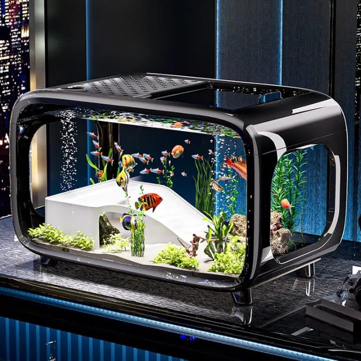 rizopets Premium Fish Aquarium Tank with Lid, LED Light & Filter | Modern Rectangle Fish Tank for Home & Office | Stylish Mini Aquarium for Betta, Goldfish, Guppies Size 40 cm 22.7 cm 25.5cm - Image 3