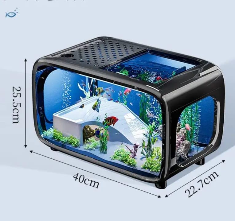 rizopets Premium Fish Aquarium Tank with Lid, LED Light & Filter | Modern Rectangle Fish Tank for Home & Office | Stylish Mini Aquarium for Betta, Goldfish, Guppies Size 40 cm 22.7 cm 25.5cm - Image 2