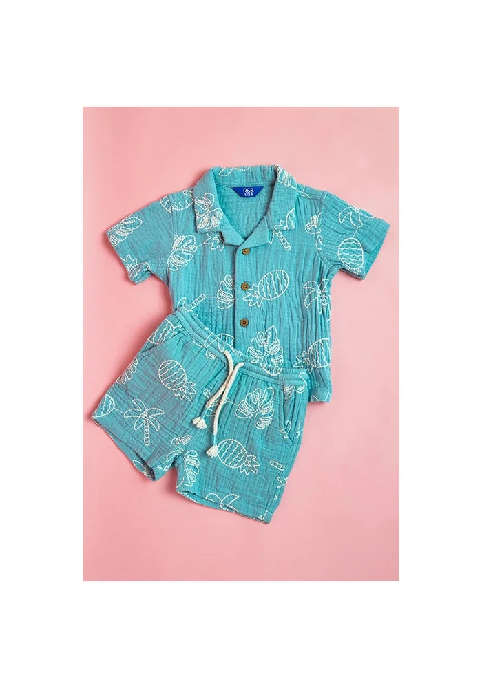 أر أند بي Embroidered Shirt and Shorts Set