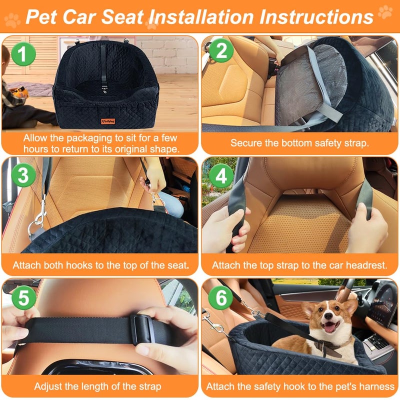 Vivifying Dog Car Seat for Small & Medium Dogs, Detachable & Washable Booster Seat for Pets Up to 30lbs, Travel Bed with Storage Pockets and Safety Belt â€“ Black - Image 4