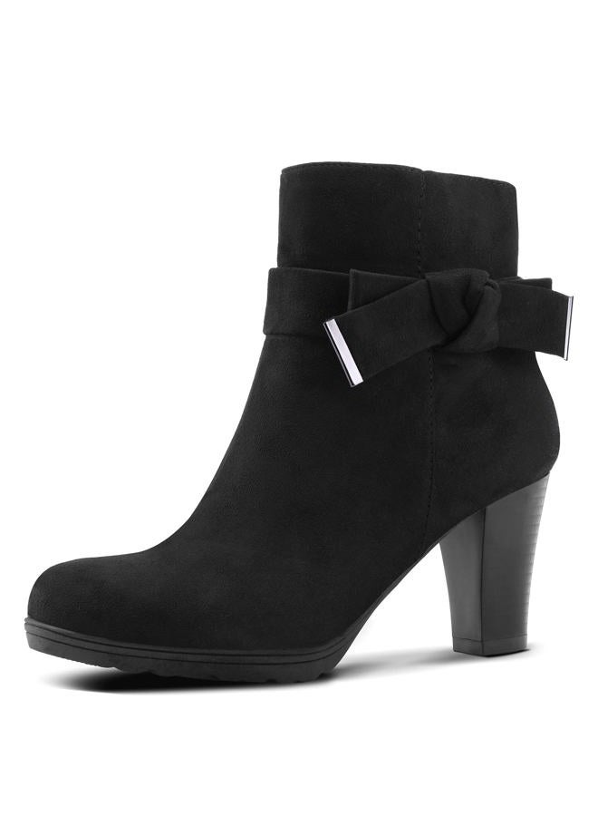 mysoft Women's Booties with Heel, Chunky Stacked Heel Zipper Ankle Shoes for Ladies, Black Buckle, 9 - Image 1