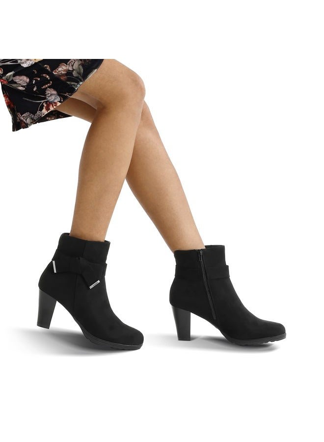 mysoft Women's Booties with Heel, Chunky Stacked Heel Zipper Ankle Shoes for Ladies, Black Buckle, 9 - Image 5