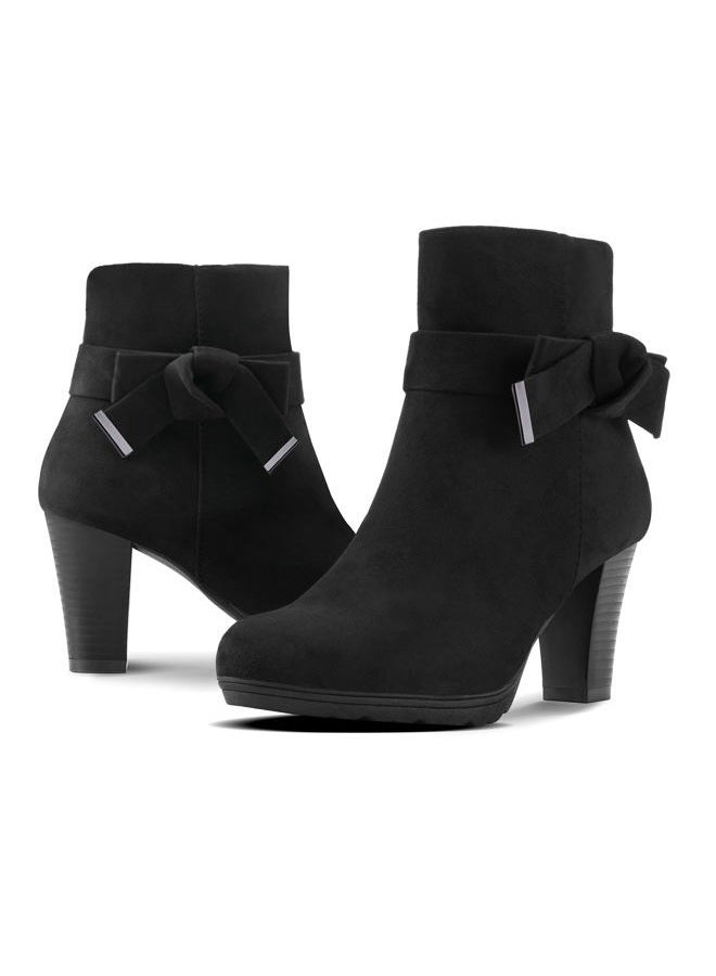 mysoft Women's Booties with Heel, Chunky Stacked Heel Zipper Ankle Shoes for Ladies, Black Buckle, 9 - Image 4