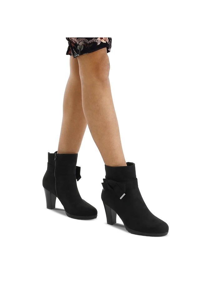 mysoft Women's Booties with Heel, Chunky Stacked Heel Zipper Ankle Shoes for Ladies, Black Buckle, 9 - Image 2