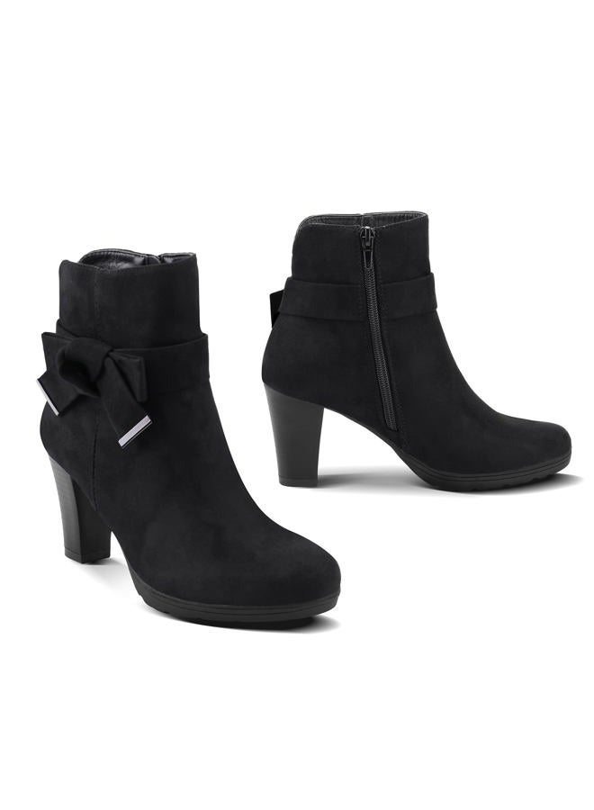 mysoft Women's Booties with Heel, Chunky Stacked Heel Zipper Ankle Shoes for Ladies, Black Buckle, 9 - Image 3