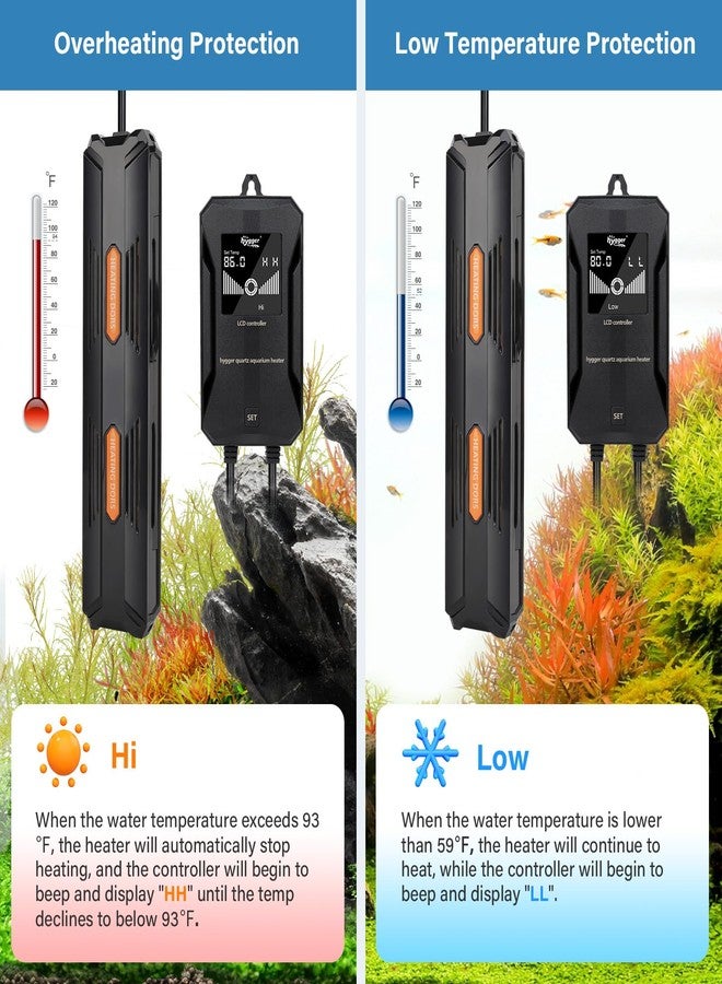 هايغر سخان حوض السمك من هيجر، بقدرات 100/200/300/500/800 واط، سخان غاطس لأحواض السمك مزود بحماية من ارتفاع درجة الحرارة وإيقاف تشغيل تلقائي، مع وحدة تحكم رقمية، مناسب لأحواض المياه العذبة والمالحة. - Image 3