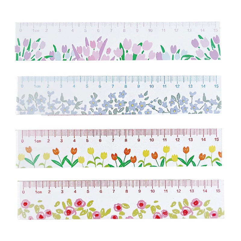 MOZXIRZ 4 Pcs Cute Acrylic Rulers 15cm Lovey Flowers Cartoon Straight Small Centimeter Measuring Journal Women Girls Ruler - Image 2