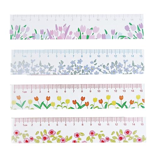 MOZXIRZ 4 Pcs Cute Acrylic Rulers 15cm Lovey Flowers Cartoon Straight Small Centimeter Measuring Journal Women Girls Ruler - Image 1