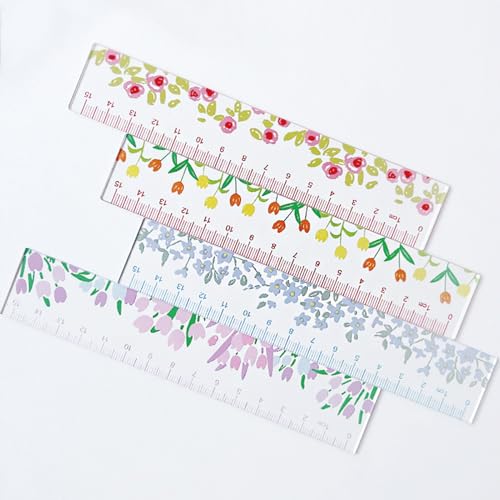 MOZXIRZ 4 Pcs Cute Acrylic Rulers 15cm Lovey Flowers Cartoon Straight Small Centimeter Measuring Journal Women Girls Ruler - Image 3