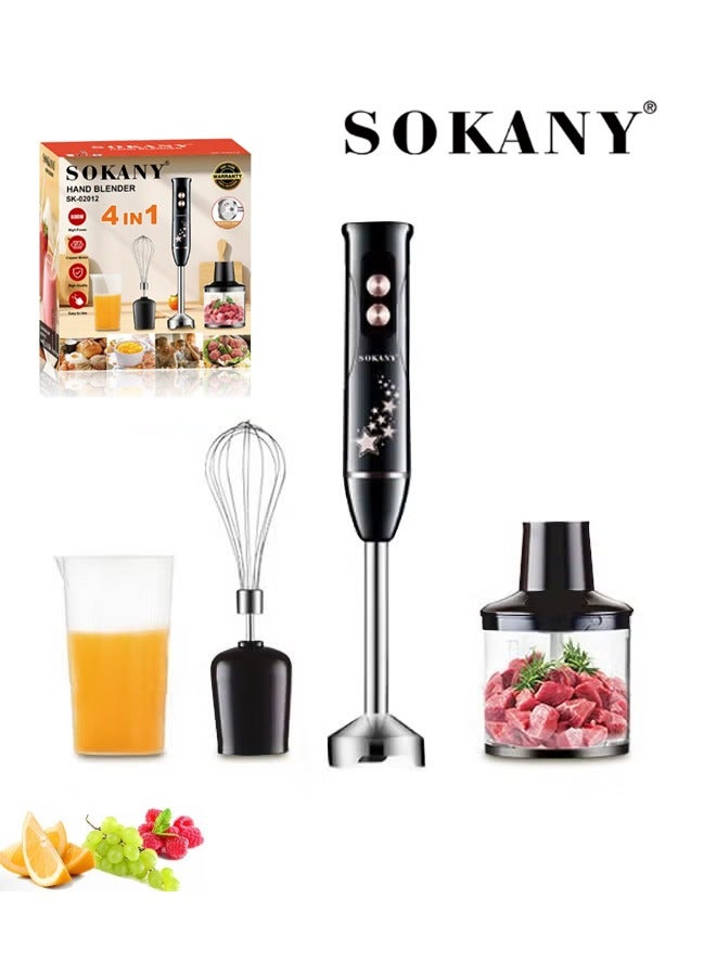 sokany 4 in 1 Hand Blender, Electric Handblender Set with Blender + Beaker + Meat Chopper + Whisk,SK-02012,Black - Image 1