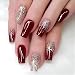 winthrop Medium Long Press On Nails Square Flash Gold Powder Wine Red Fake Nails Acrylic Full Cover False Nails Set Natural Perfectly Reusable Stick On Nails Suitable for Women Girls - Image 2