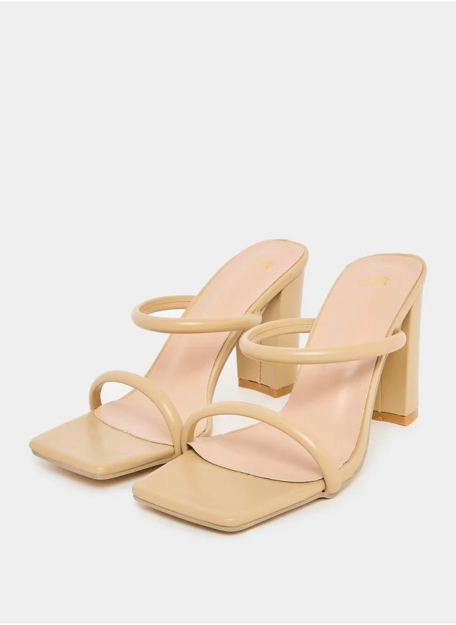 Styli Double Strap Block Heel Sandals