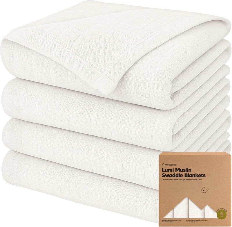 KeaBabies 4-Pack Muslin Swaddle Blankets for Boys, Girls - Organic Baby Swaddles for Newborns, Soft & Breathable Receiving Baby Blankets for Girl, Boy, Neutral, Newborn Essentials Gift (Soft White) - Image 1
