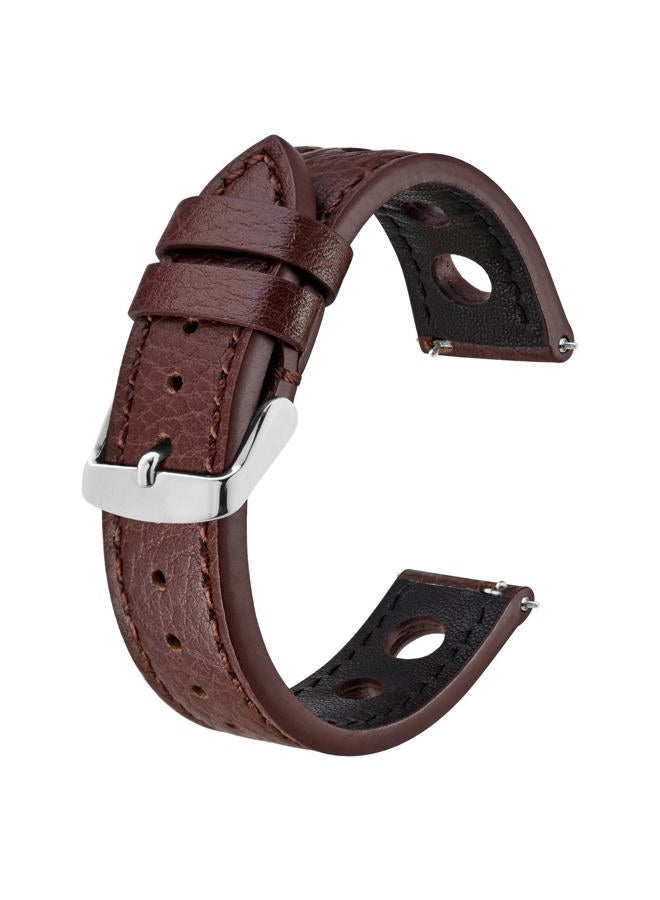 BISONSTRAP Rally Watch Bands, Shrunken Leather Watch Straps for Men, 18mm, Brown with Silver Buckle  - Image 1