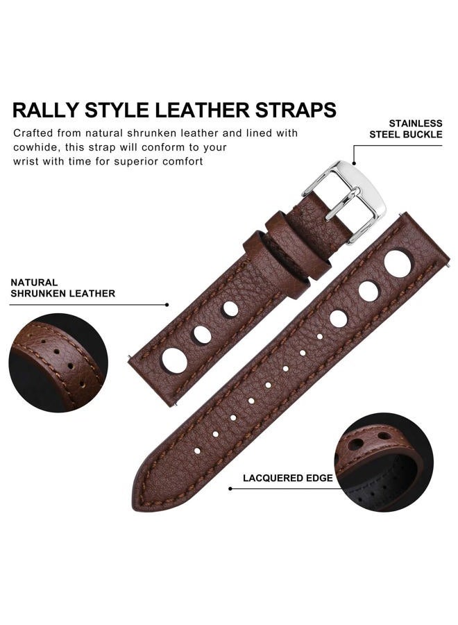 BISONSTRAP Rally Watch Bands, Shrunken Leather Watch Straps for Men, 18mm, Brown with Silver Buckle  - Image 4